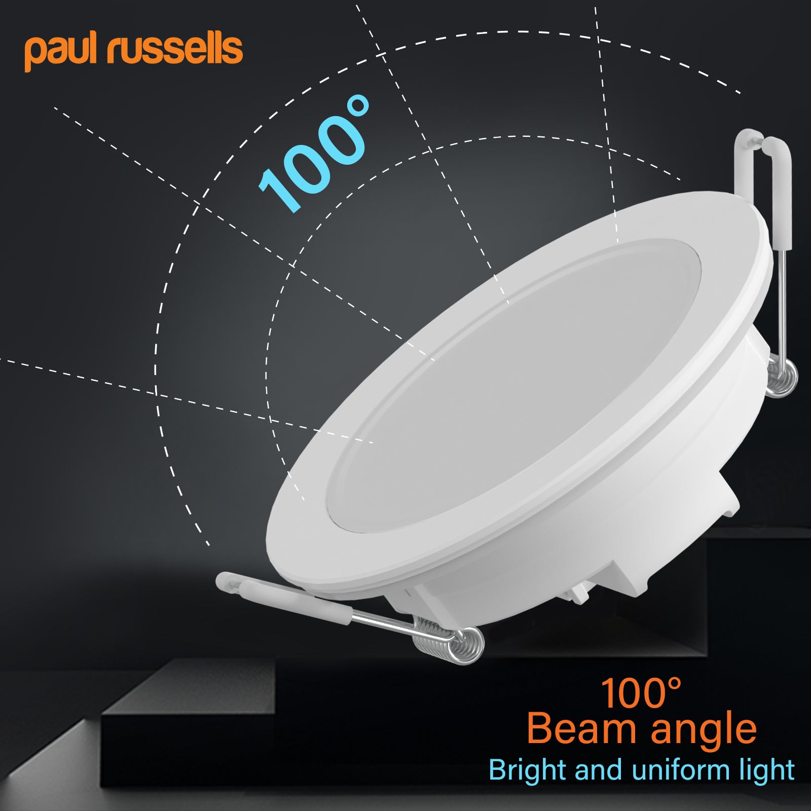 Paul Russells 4.8W LED Non Fire Rated Downlight Fixed, Warm White 3000K, IP65, Bezel White