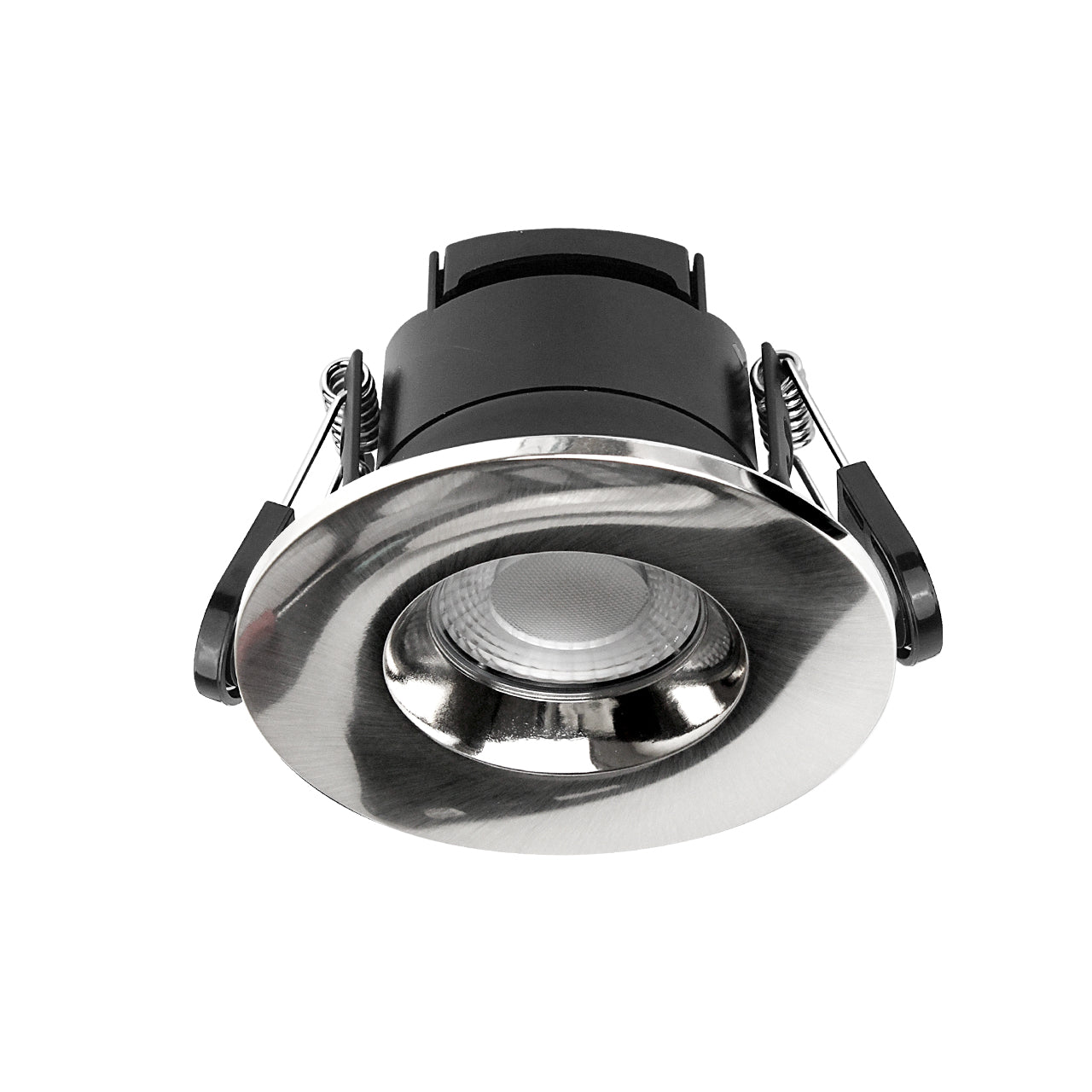 Paul Russells 6W LED Fire Rated Downlight, Dimmable Warm/Cool/Day White 3 Adjustable CCT, IP65, Brush Nickel Bezel