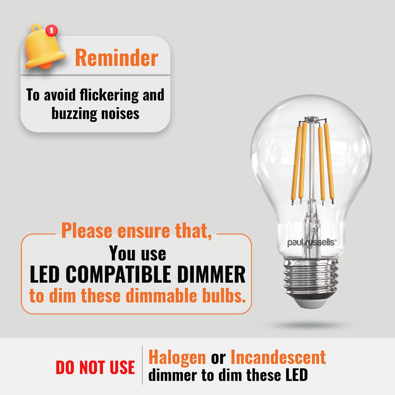 LED Dimmable Filament GLS 12W (100w), ES/E27, 1521 Lumens, Warm White(2700K), 240V