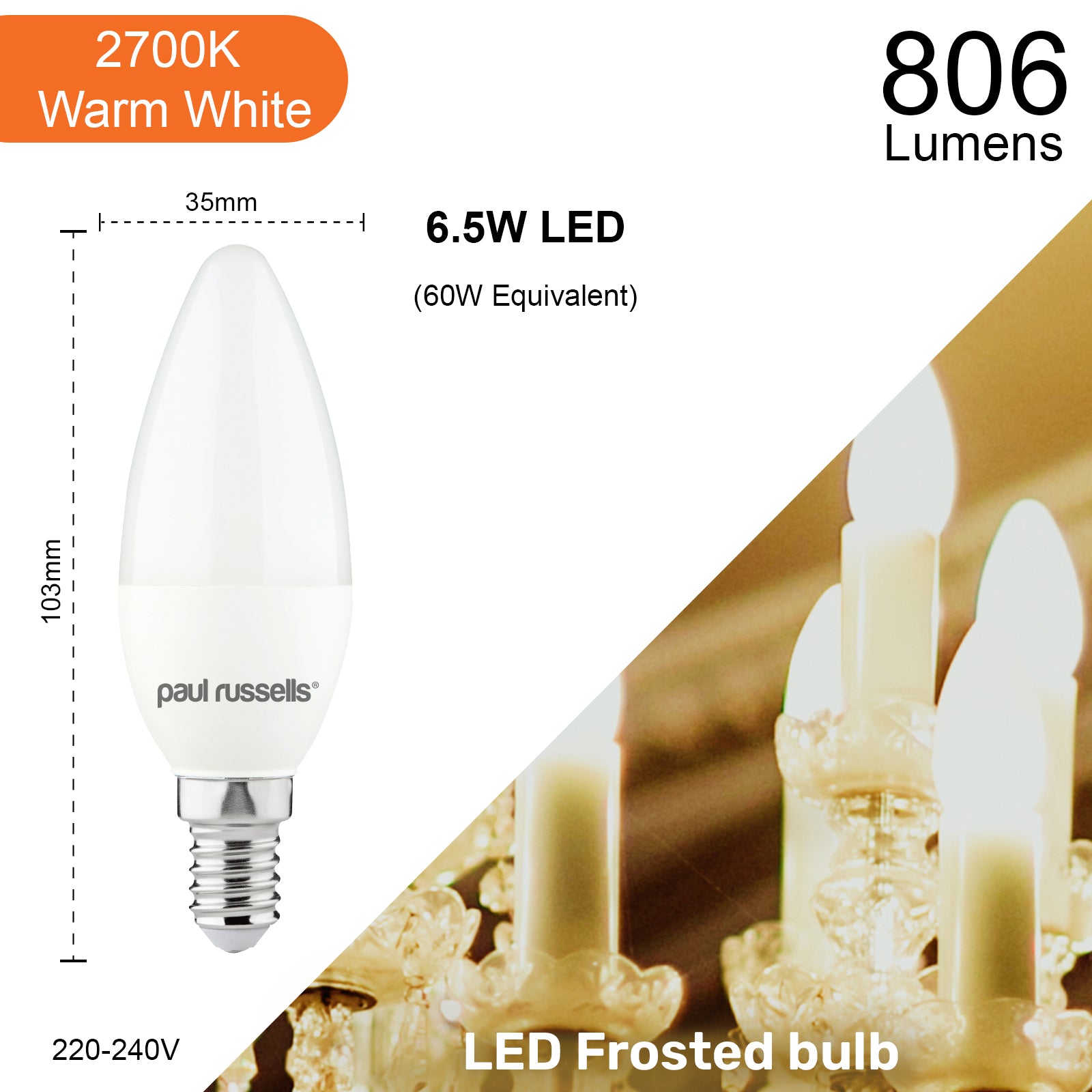 LED Candle 6.5W=60W Warm White Small Edison Screw SES E14 Bulbs