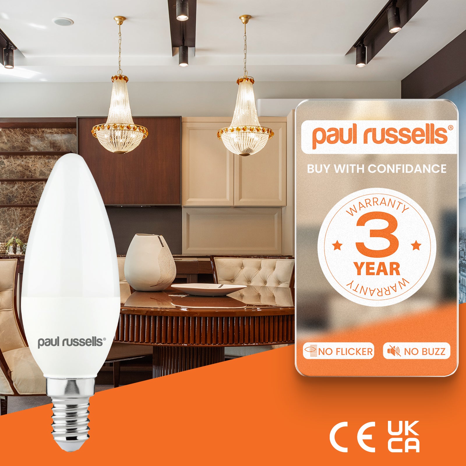 LED Candle 6.5W=60W Warm White Small Edison Screw SES E14 Bulbs