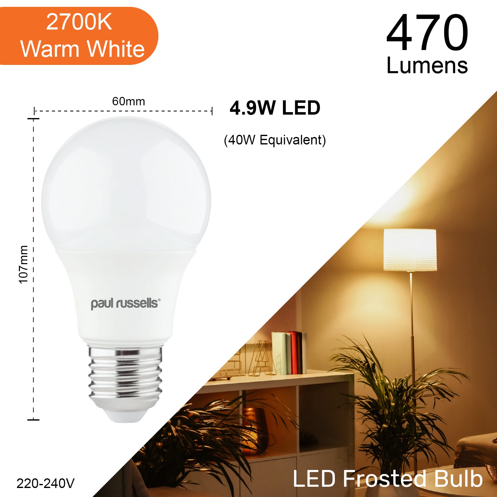 LED GLS 4.9W=40W Warm White Edison Screw ES E27 Light Bulbs