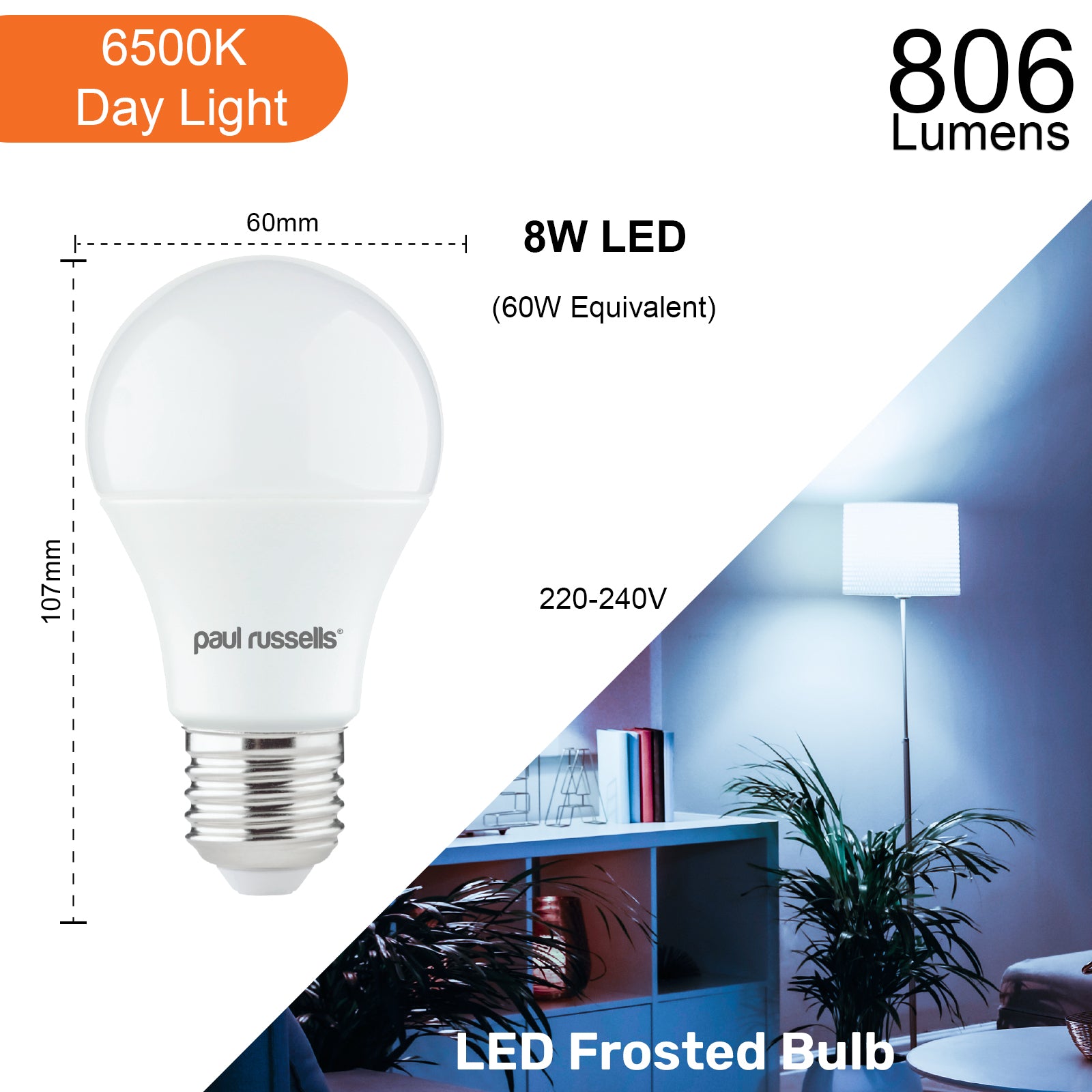 LED GLS 8W=60W Day Light Edison Screw ES E27 Light Bulbs