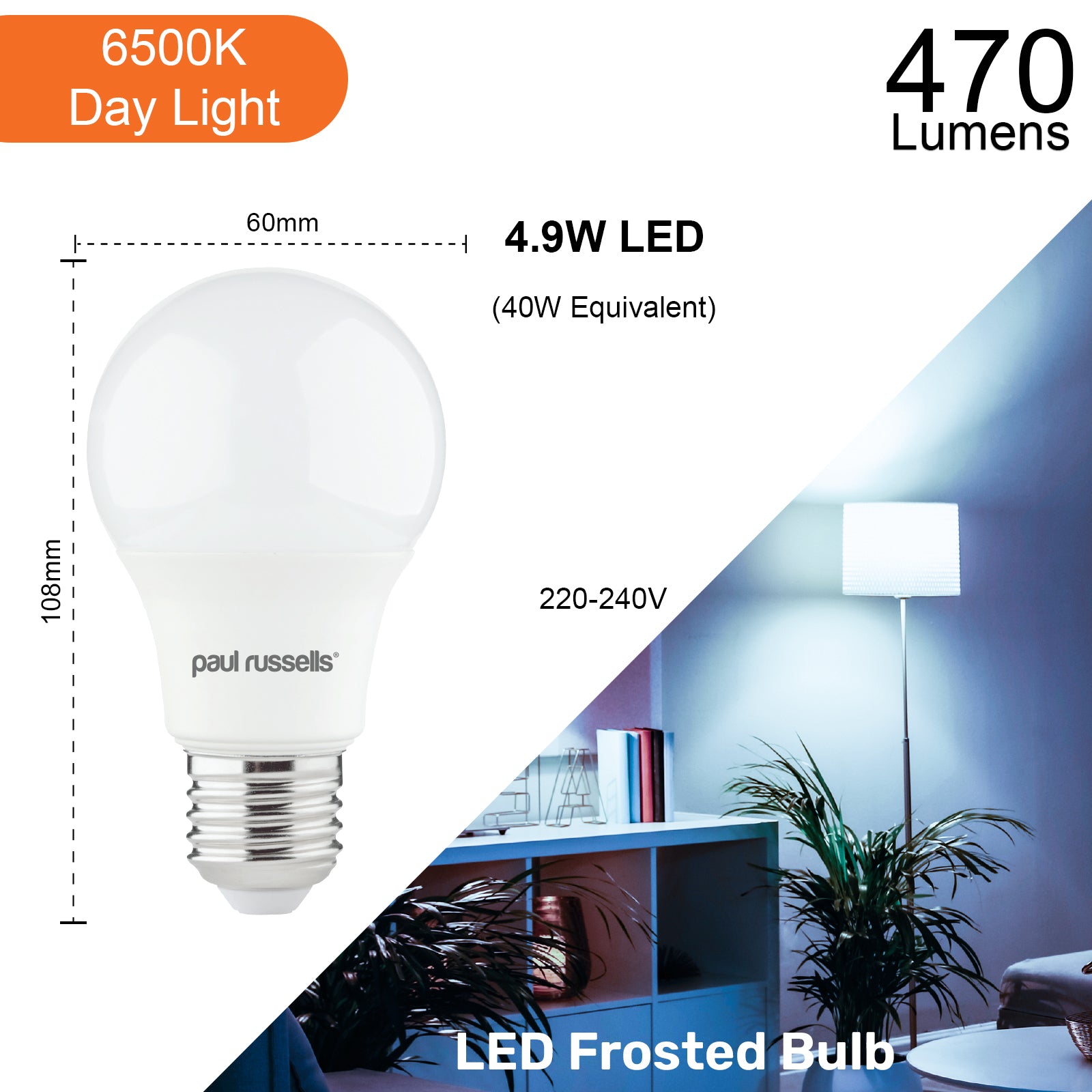 LED GLS 4.9W=40W Day Light Edison Screw ES E27 Light Bulbs