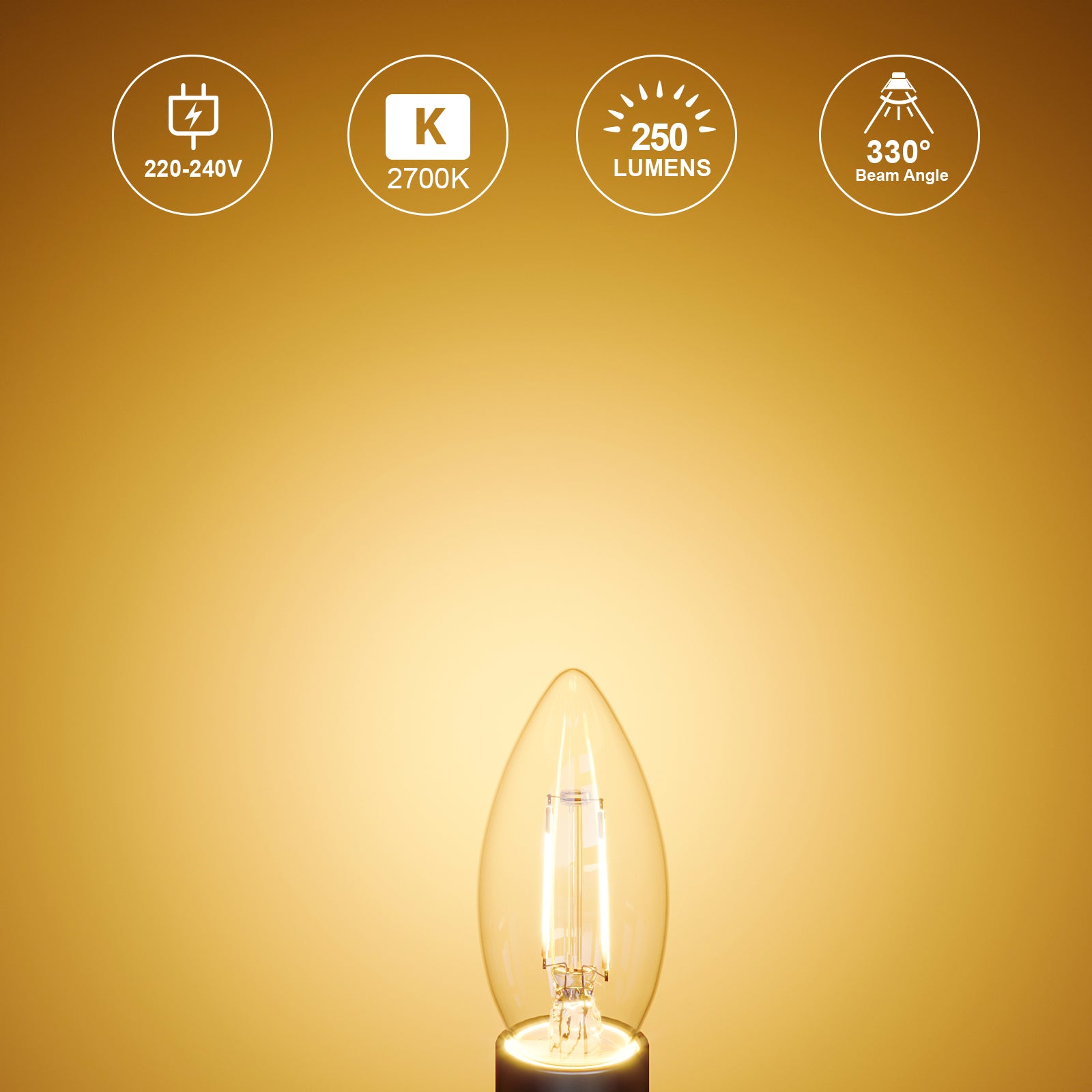 LED Filament Candle 2.5W=25W Warm White 2700K SES E14 Small Edison Screw Cap Bulbs