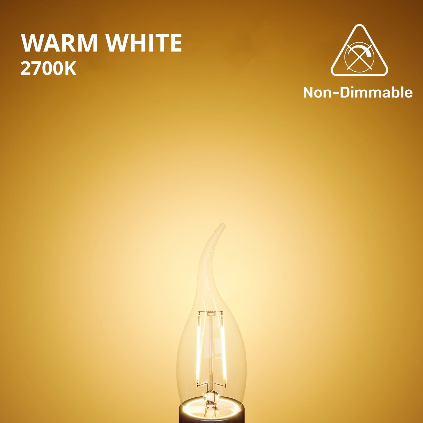 LED Filament Bent Tip Candle 2.5W=25W Warm White 2700K SBC B15 Small Bayonet Cap Bulbs