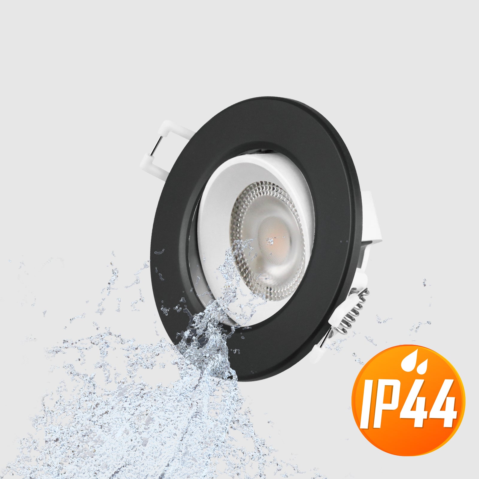 Paul Russells 4.8W LED Non Fire Rated Downlight Tiltable, Warm White 3000K, IP44, Bezel Black