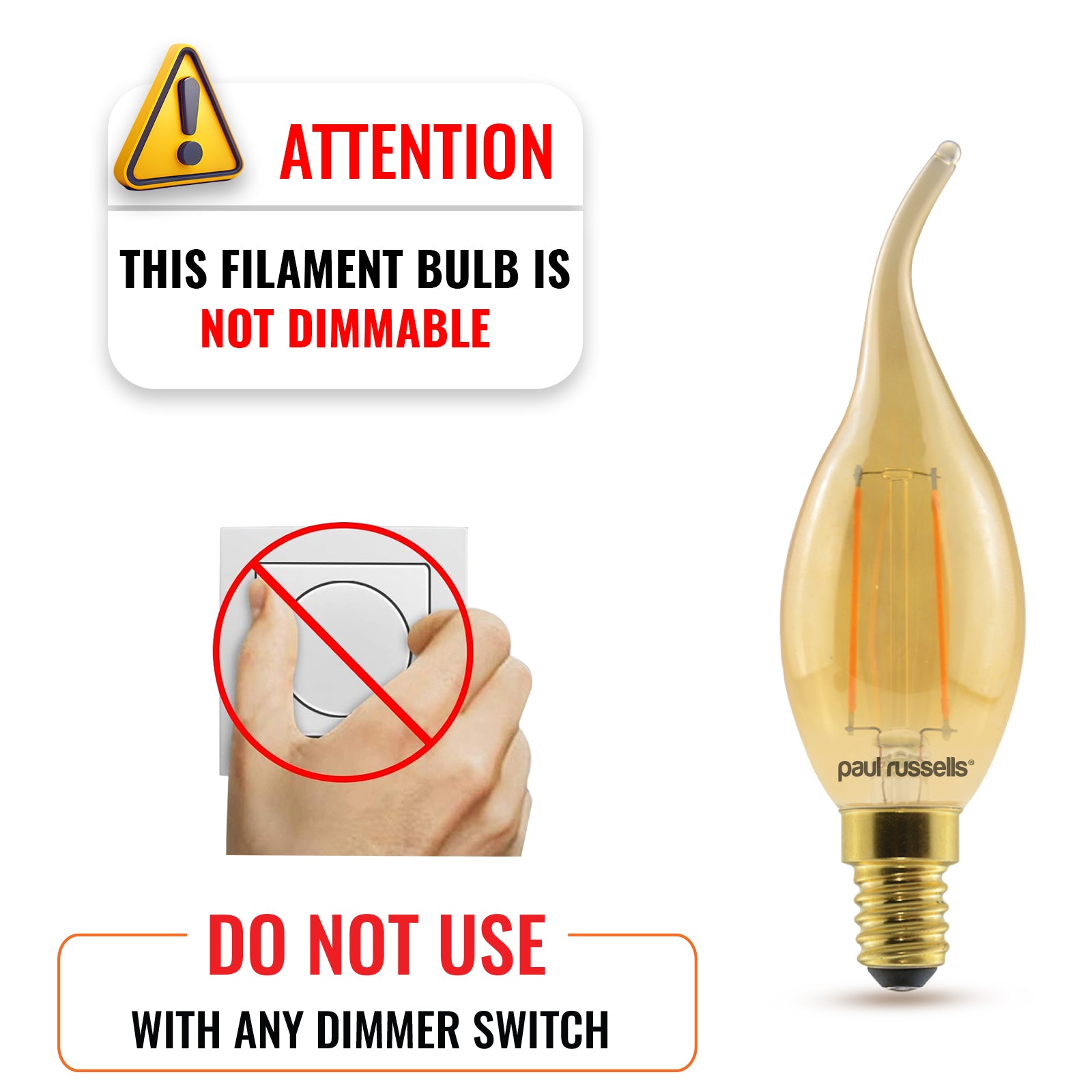 LED Filament Bent Tip Candle 2.5W=20W Extra Warm White (2200K) SES E14 Small Edison Screw Bulbs