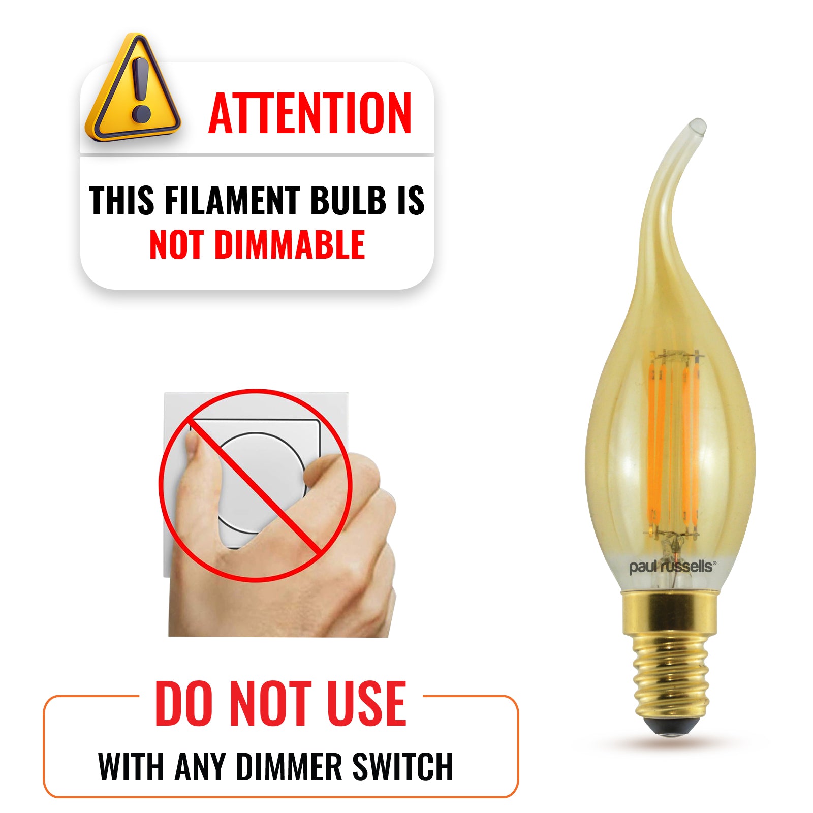 LED Filament Bent Tip Candle 4.5W=35W Extra Warm White (Amber) SES E14 Small Edison Screw Bulbs