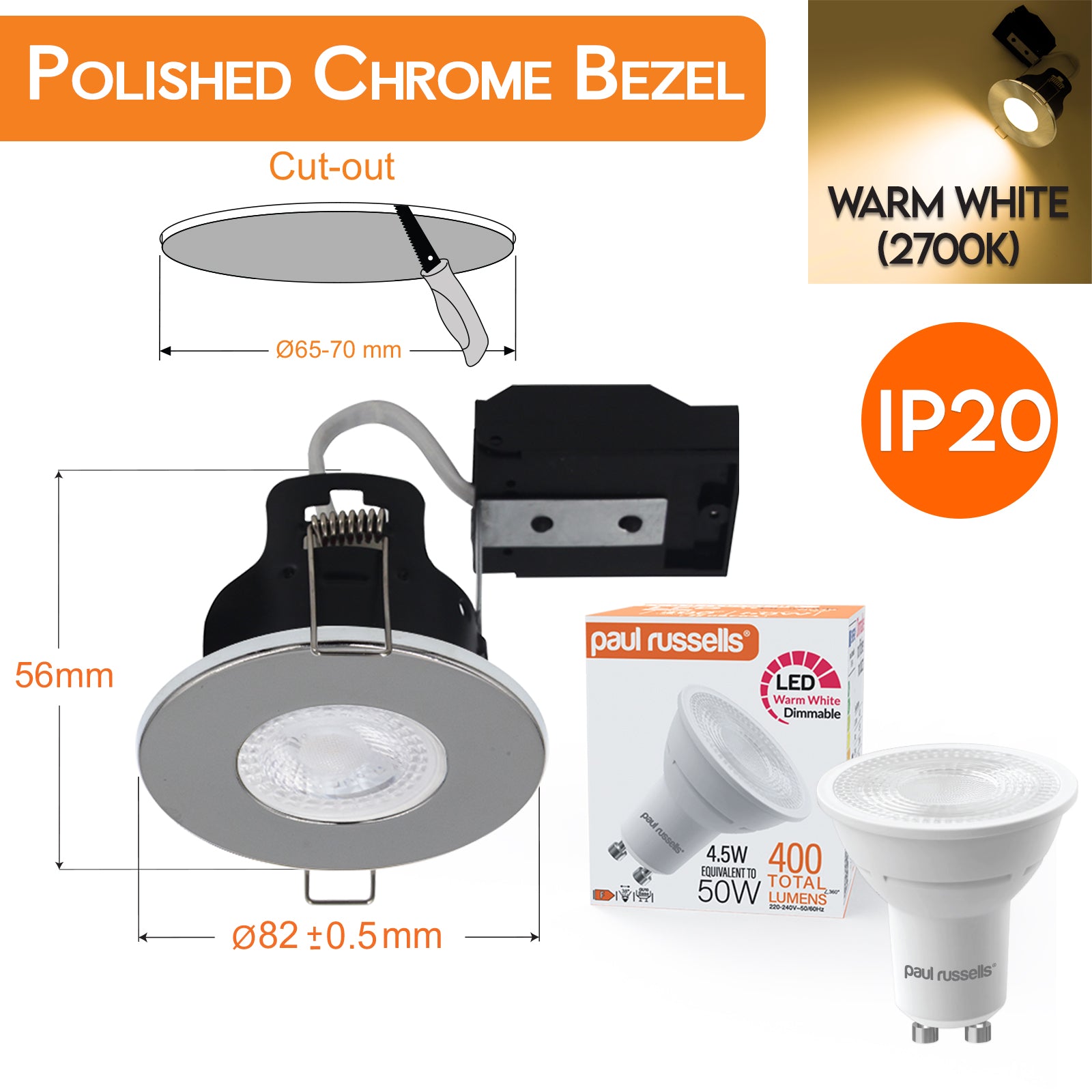 LED Fire Rated Downlights, Recessed Ceiling Lights IP20, Bezel Available In 5 Different Colours