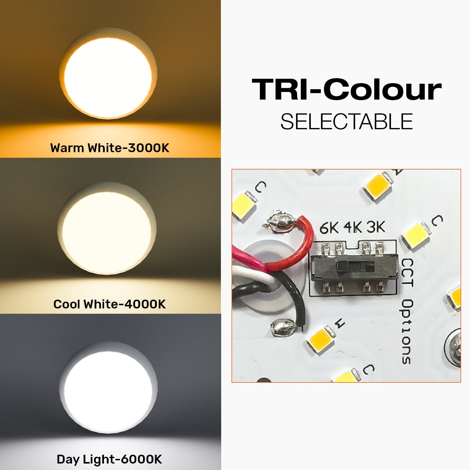 LED Round Bulkhead Light, IP65 Waterproof, Tri-Power & Tri-Colour Selectable