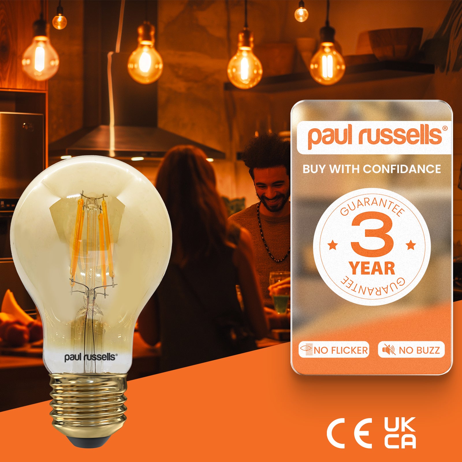 LED Filament GLS 4.5W=35W Extra Warm White Amber 2200K ES E27 Edison Screw Cap Bulbs