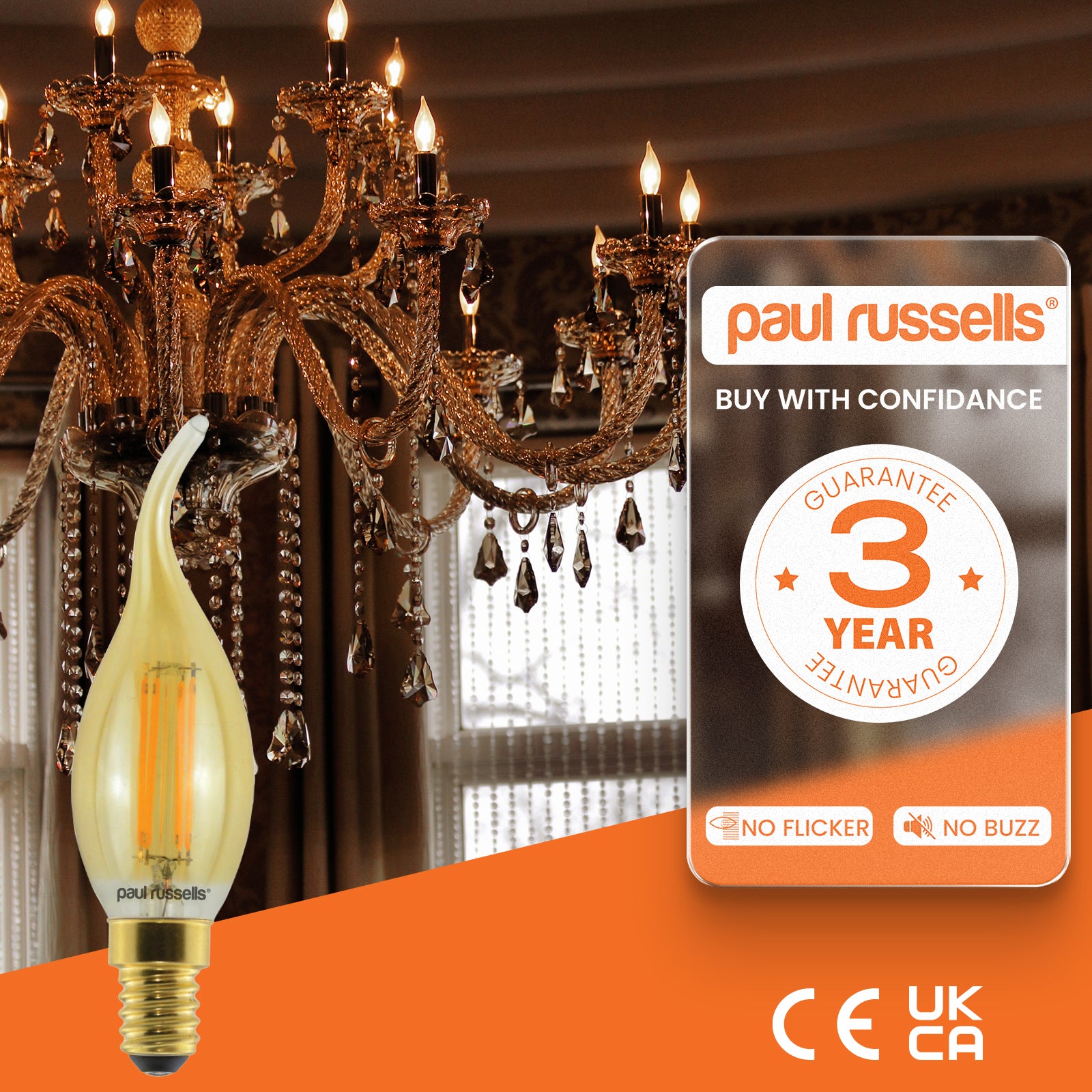 LED Filament Bent Tip Candle 4.5W=35W Extra Warm White (Amber) SES E14 Small Edison Screw Bulbs