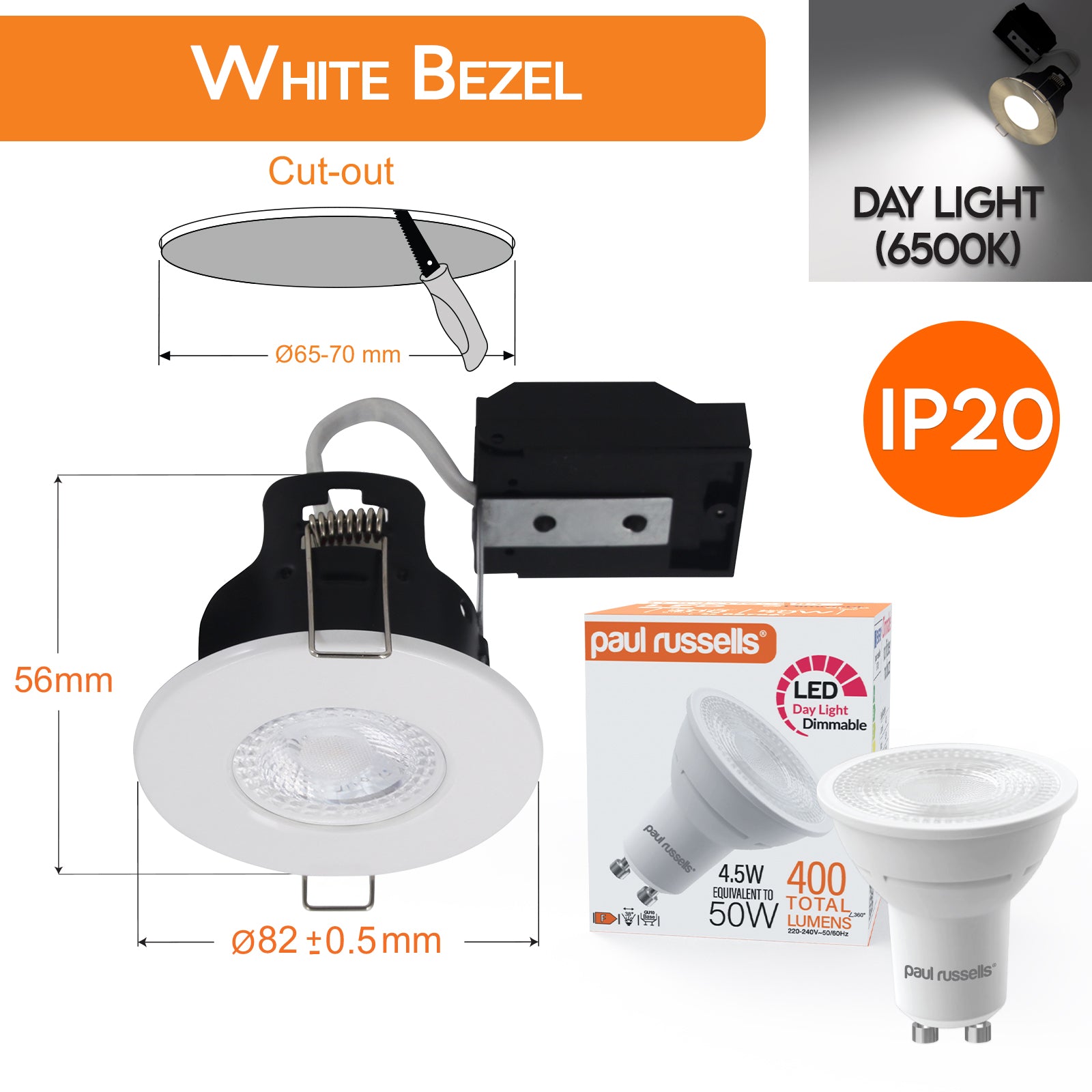 LED Fire Rated Downlights, Recessed Ceiling Lights IP20, Bezel Available In 5 Different Colours