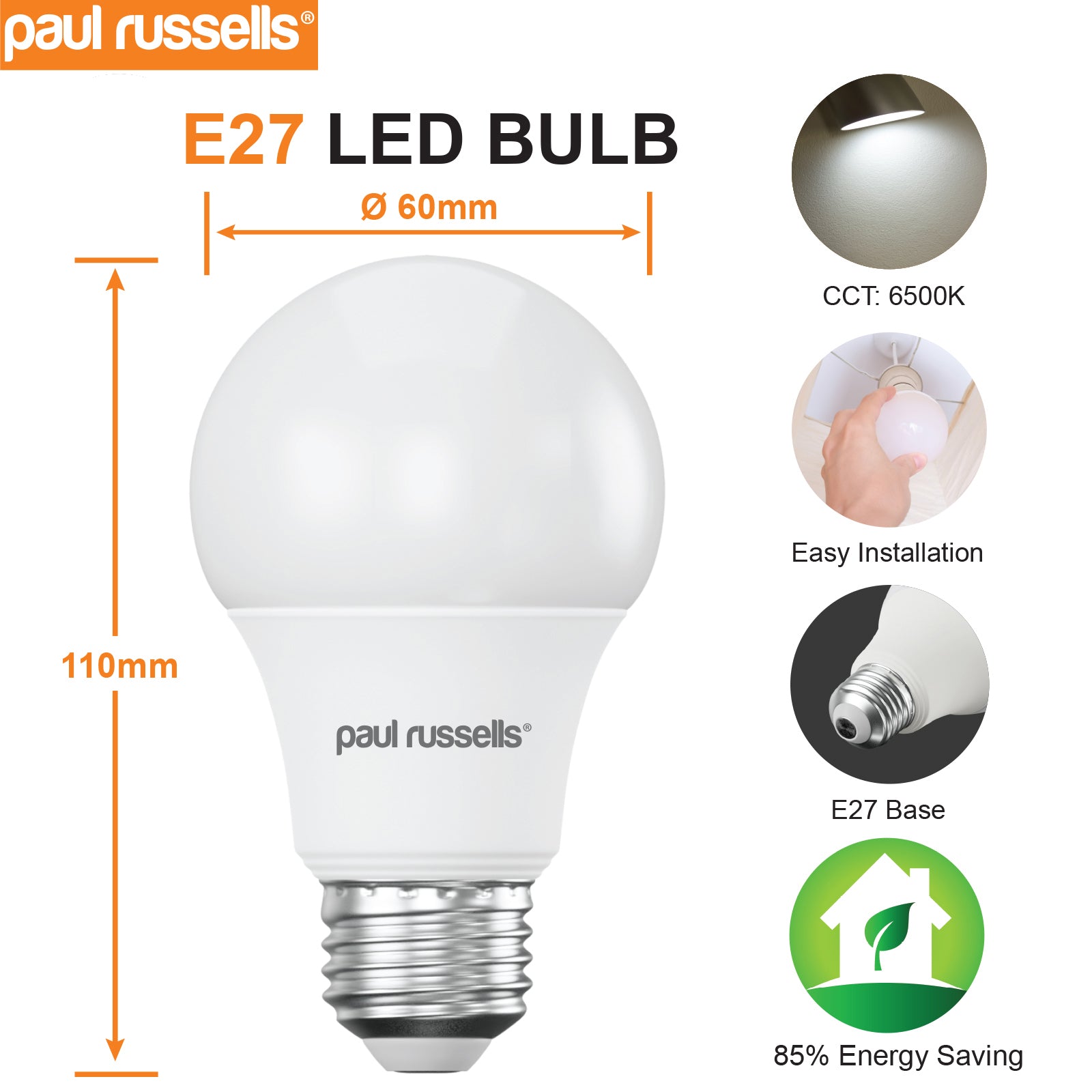 GLS 9W=60W Day Light Screw ES E27 Light Bulbs – paul russells