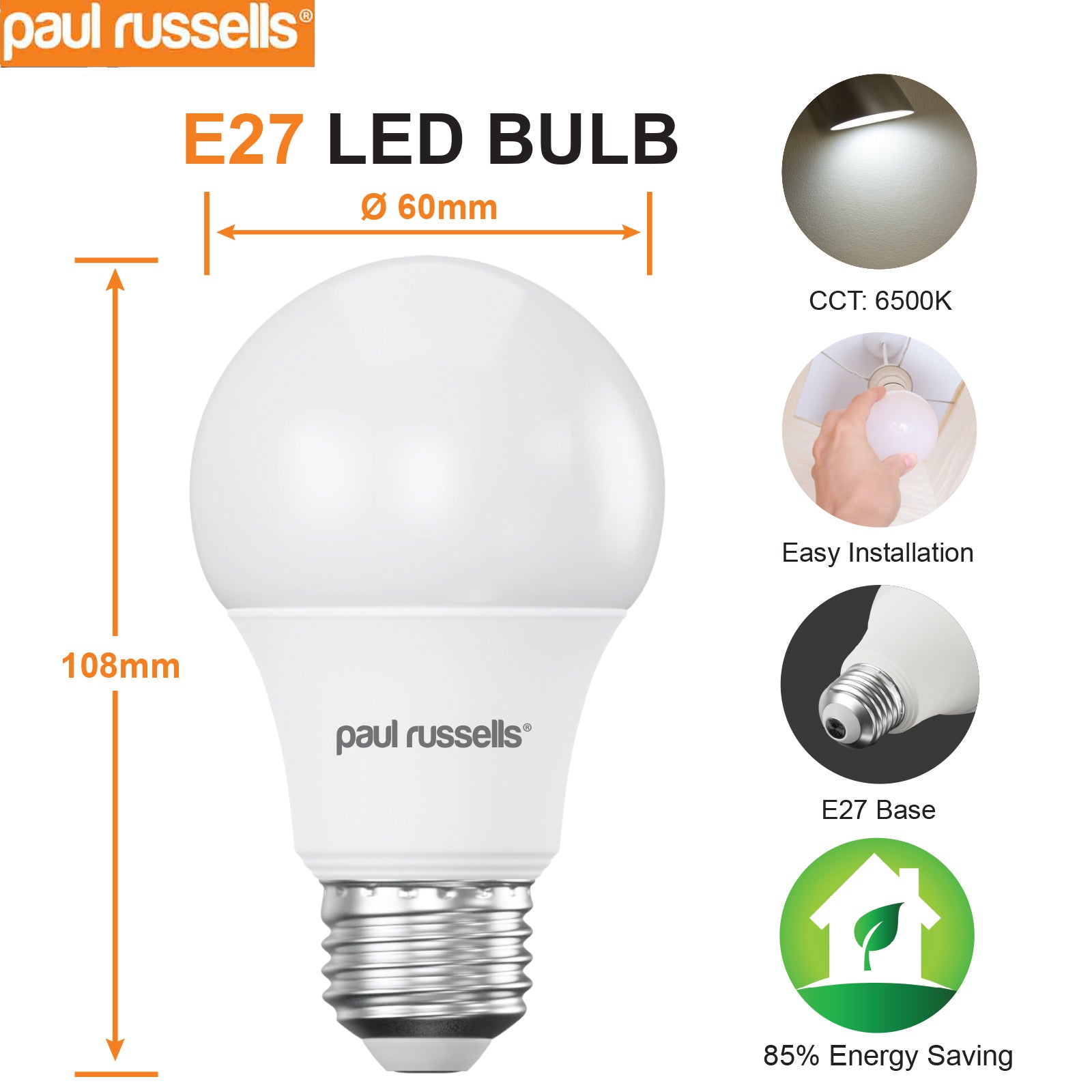 LED GLS 6W=40W Day Light Screw E27 Bulbs – paul russells
